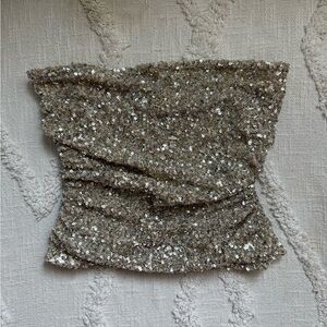 Free People Silver Sequin Crop Top